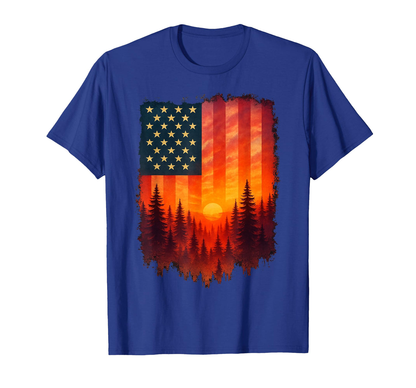 Retro Sunset USA Forest Trees Outdoors Nature Women Men T-Shirt