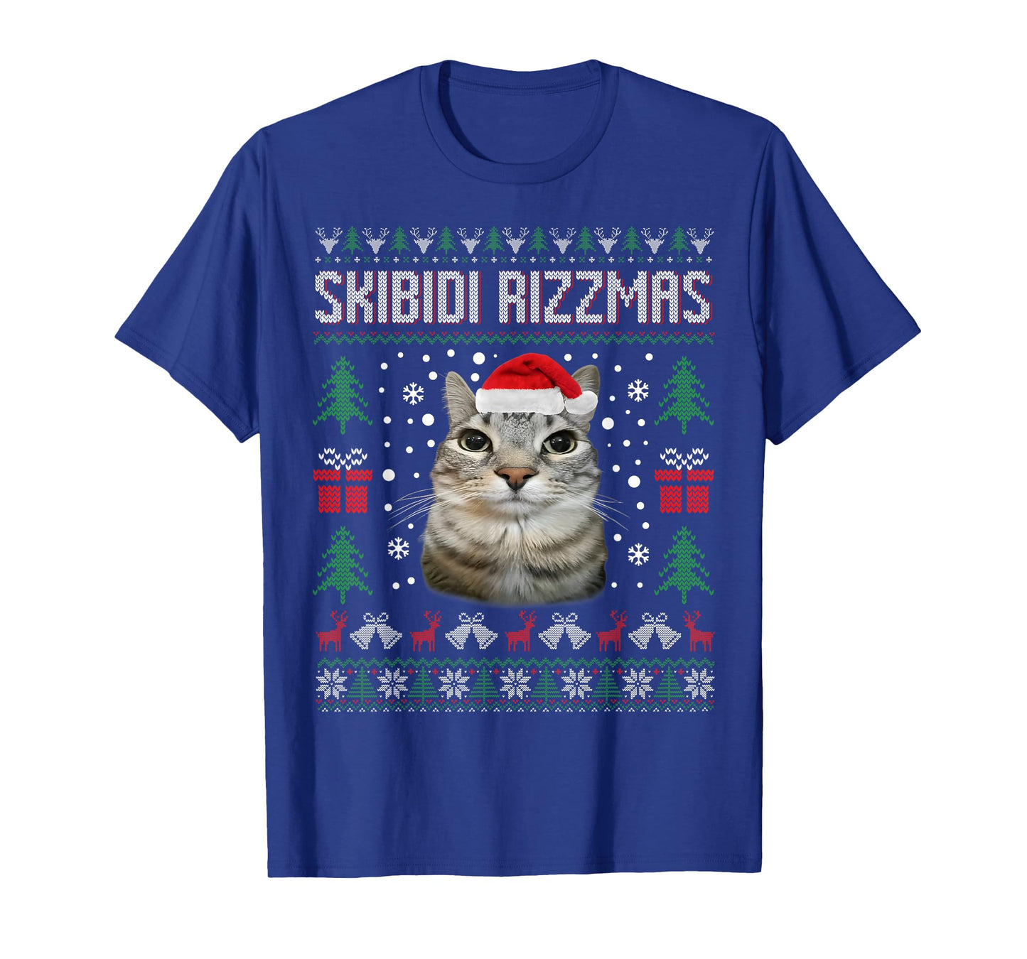Skibidi Rizzmas Funny Silly Staring Cat Ugly Sweater Xmas T-Shirt