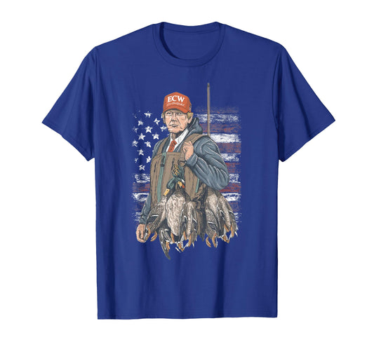 Duck Hunting Trump Camo Hello Hunting Season US Flag T-Shirt