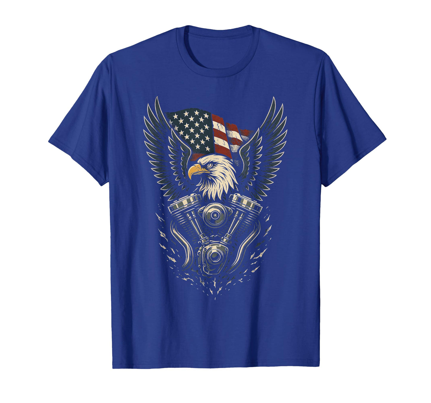 Patriotic Bald Eagle V Twin Engine American Flag Biker T-Shirt