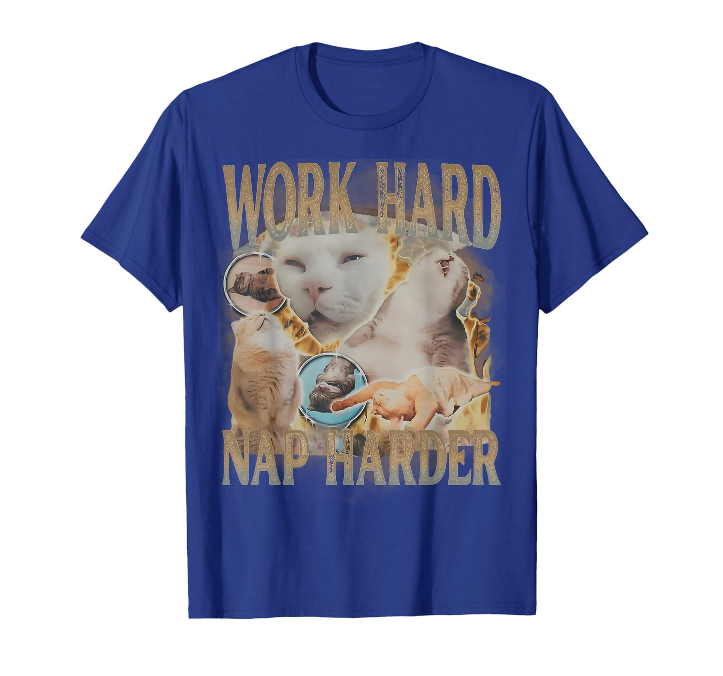 Work Hard Nap Harder Funny Meme Cat Lover Humor Sarcastic T-Shirt