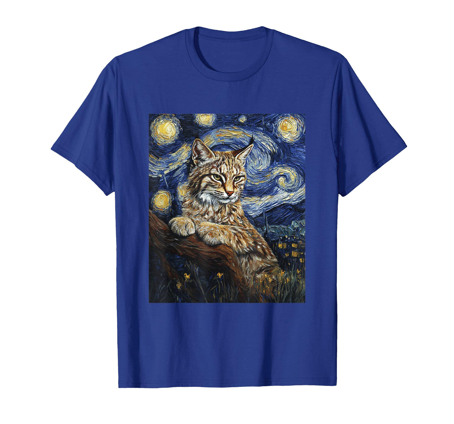 Cute Bobcat Graphic - Van Gogh Style - Starry Night T-Shirt