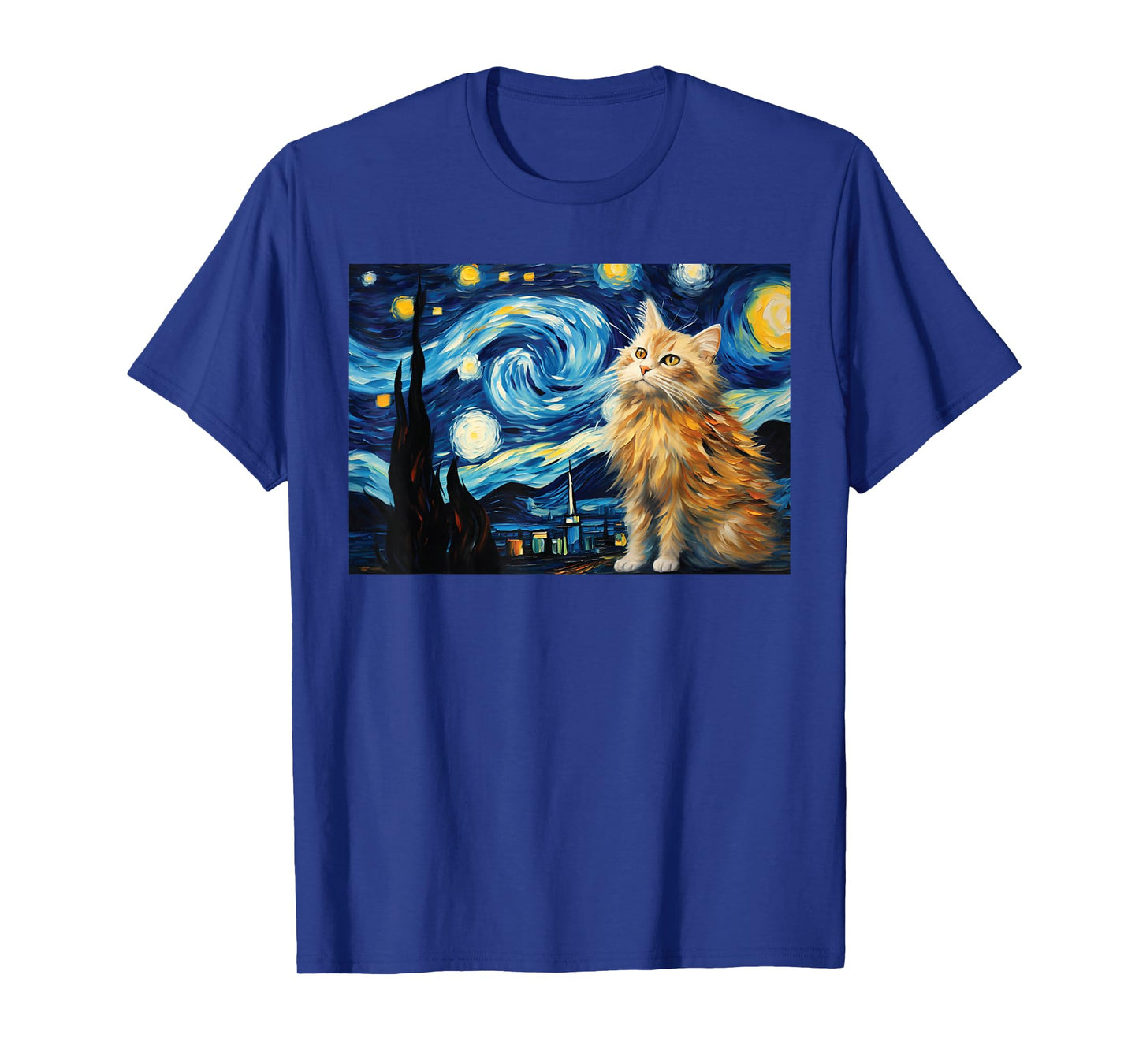 cute red cat Painting art Starry Night kitty kitten Van Gogh T-Shirt