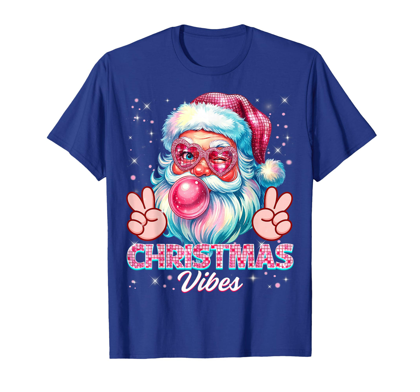 Christmas Vibes Cute Pink Santa Vintage Retro Pjs Women Girl T-Shirt