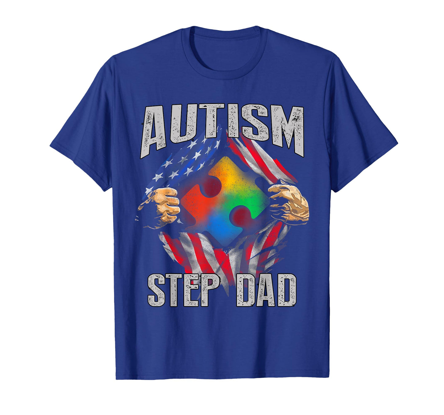 Autism Step Dad American Flag Autism Awareness T-Shirt T-Shirt