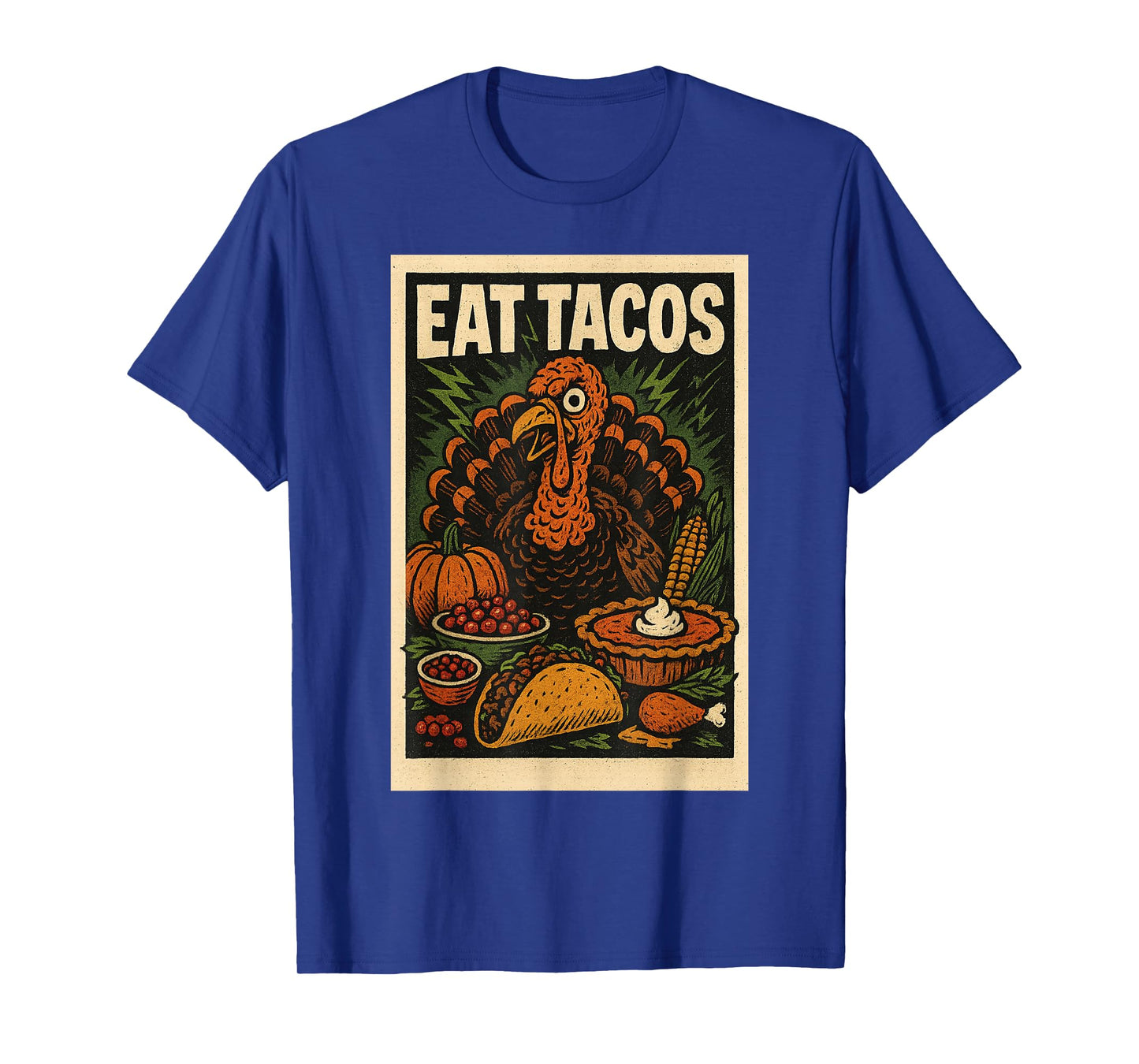 Funny Thanksgiving Shirt Eat Tacos Turkey Retro Horror Comic T-Shirt