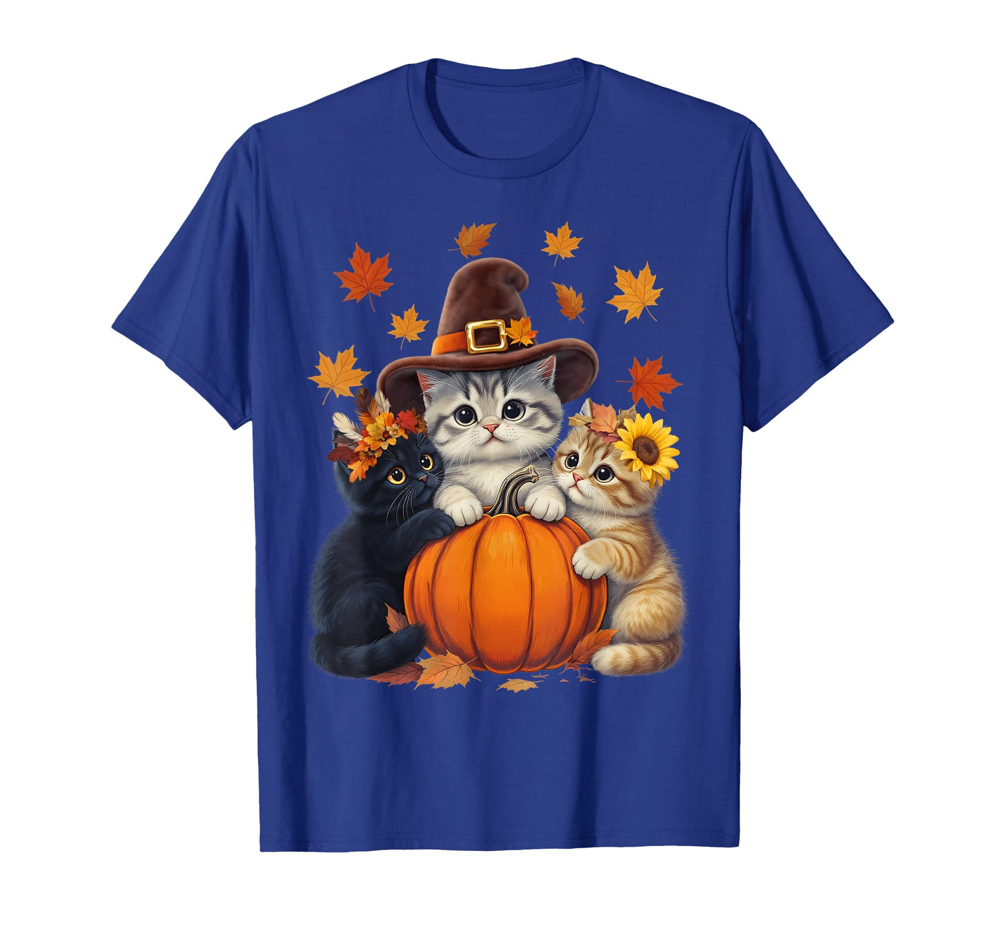 Thanksgiving Kittens and Pumpkin Cats Lover Men Women Fall T-Shirt