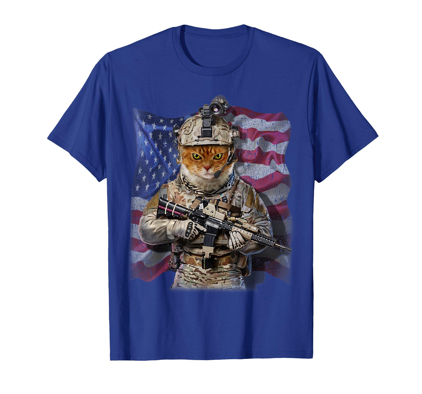 USA America Patriot Tabby Cat as Army Commando T-Shirt
