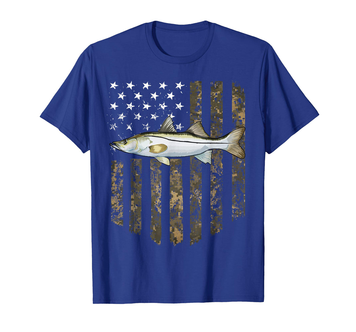 Camo American Flag Snook Fishing 4th Of July T-Shirt