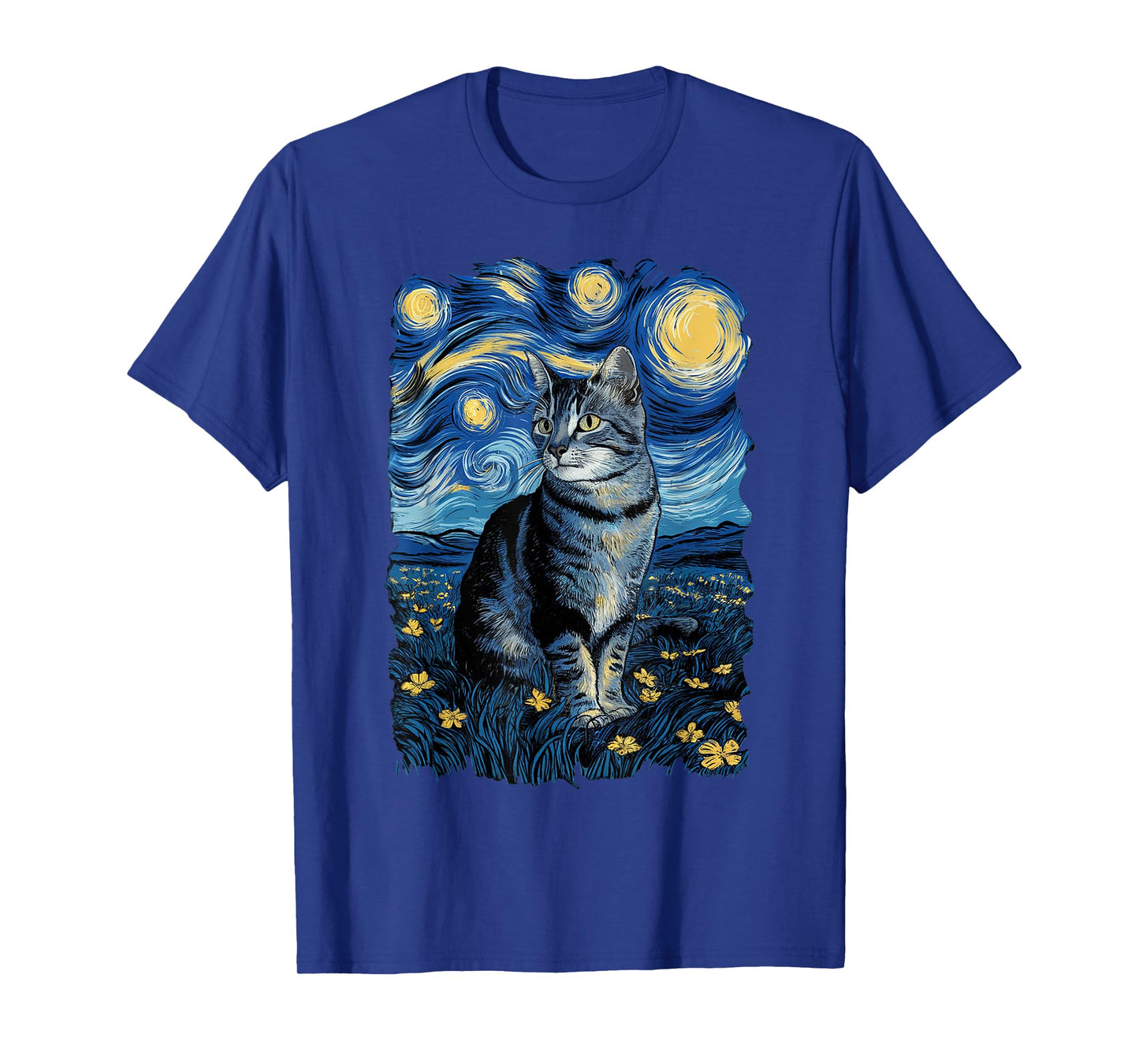 Van Gogh Cat Gifts Tabby Cat Owners Cat Lady Black Men Cat T-Shirt