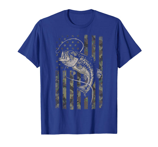 Fishing Camo American Flag Bass Fish Camouflage T-Shirt