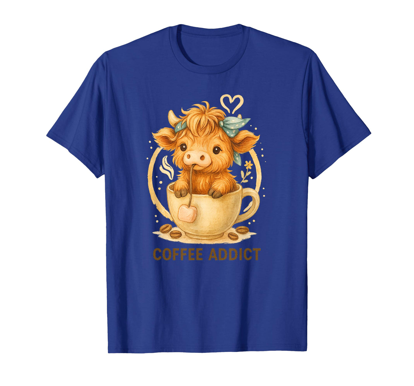 Coffee Addict Cute Highland Cow in Mug T-Shirt