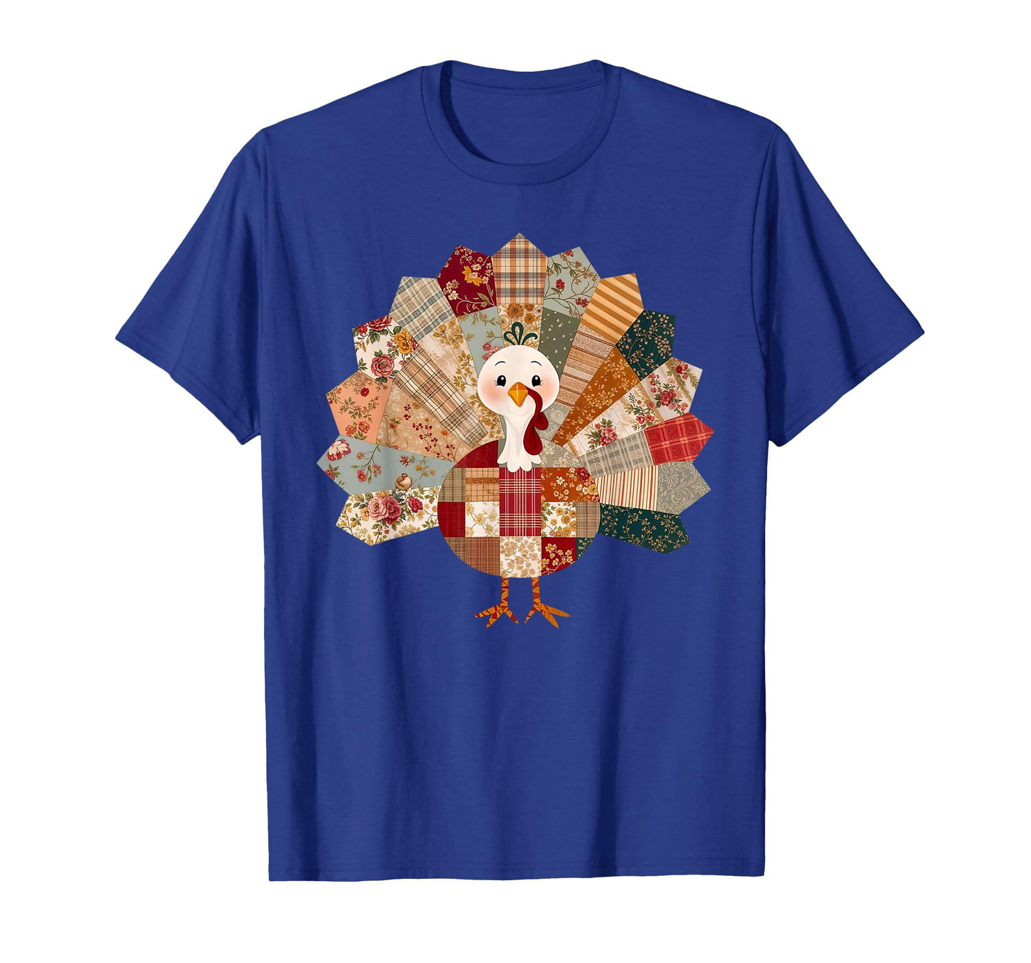 Thanksgiving Vintage Patchwork Turkey Floral Plaid Quilting T-Shirt