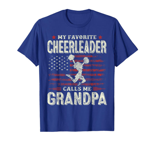 My Favorite Cheerleader Calls Me Grandpa Flag Cheer Grandpa T-Shirt