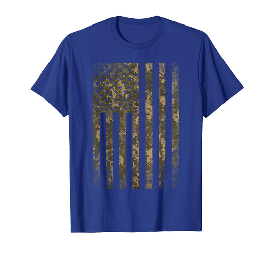Camouflage American Flag Print Camo Military Tactical Gifts T-Shirt Small