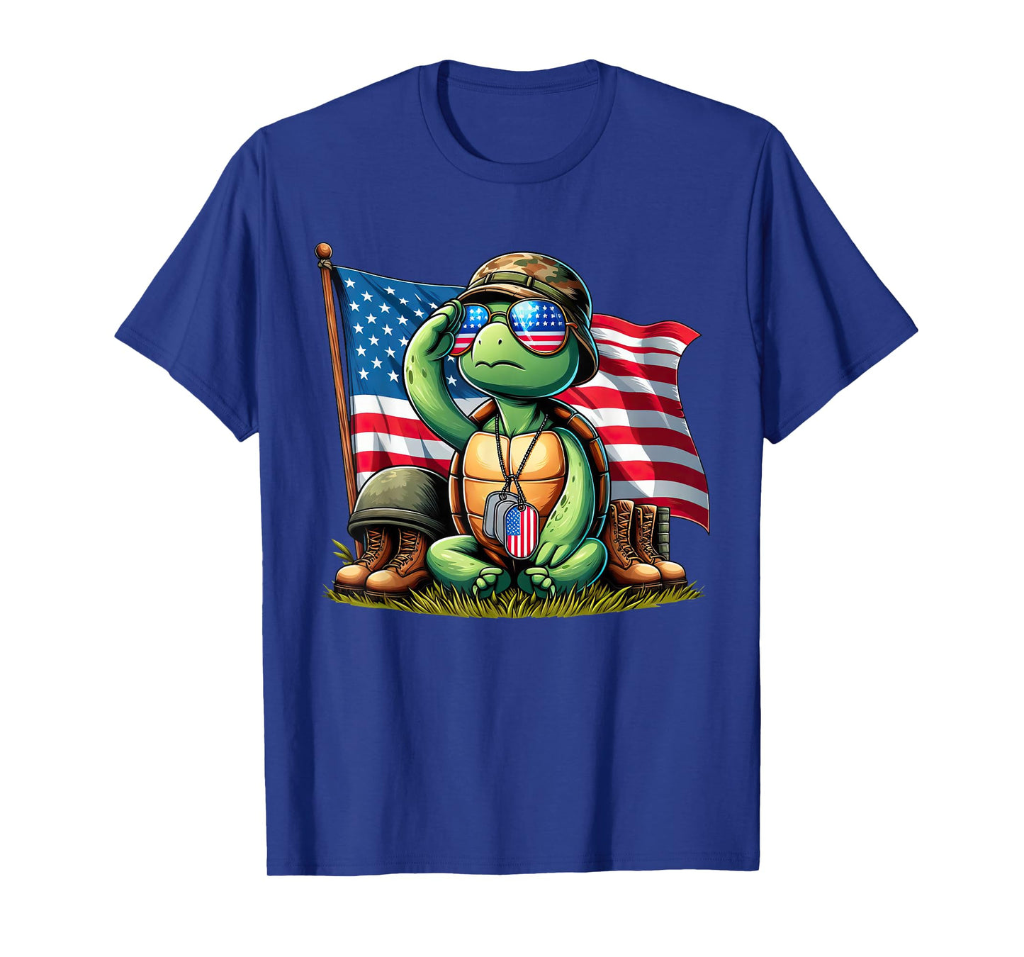 Salute Turtle American USA Flag Memorial Day 4th of July T-Shirt