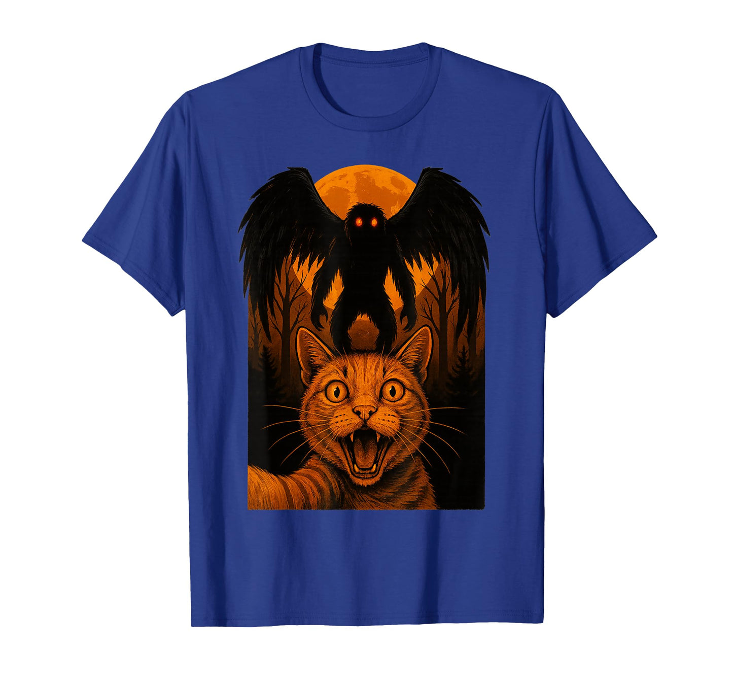 Scared Cat Selfie with Mothman Cryptid Halloween Moth Man T-Shirt