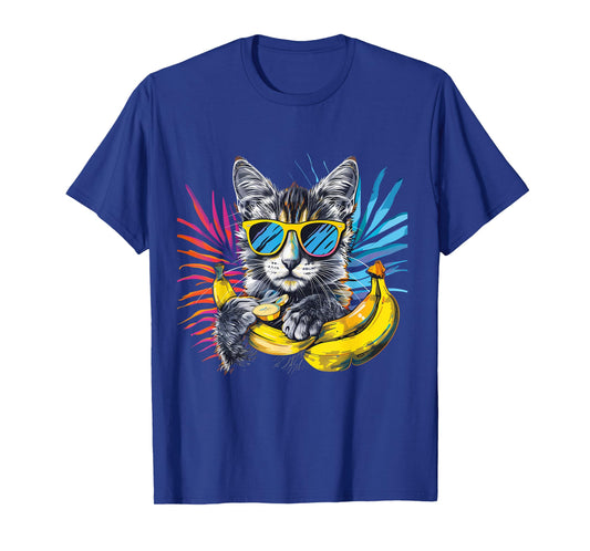 Banana Cat Colourful Sunglasses Artwork Banana Fruits T-Shirt