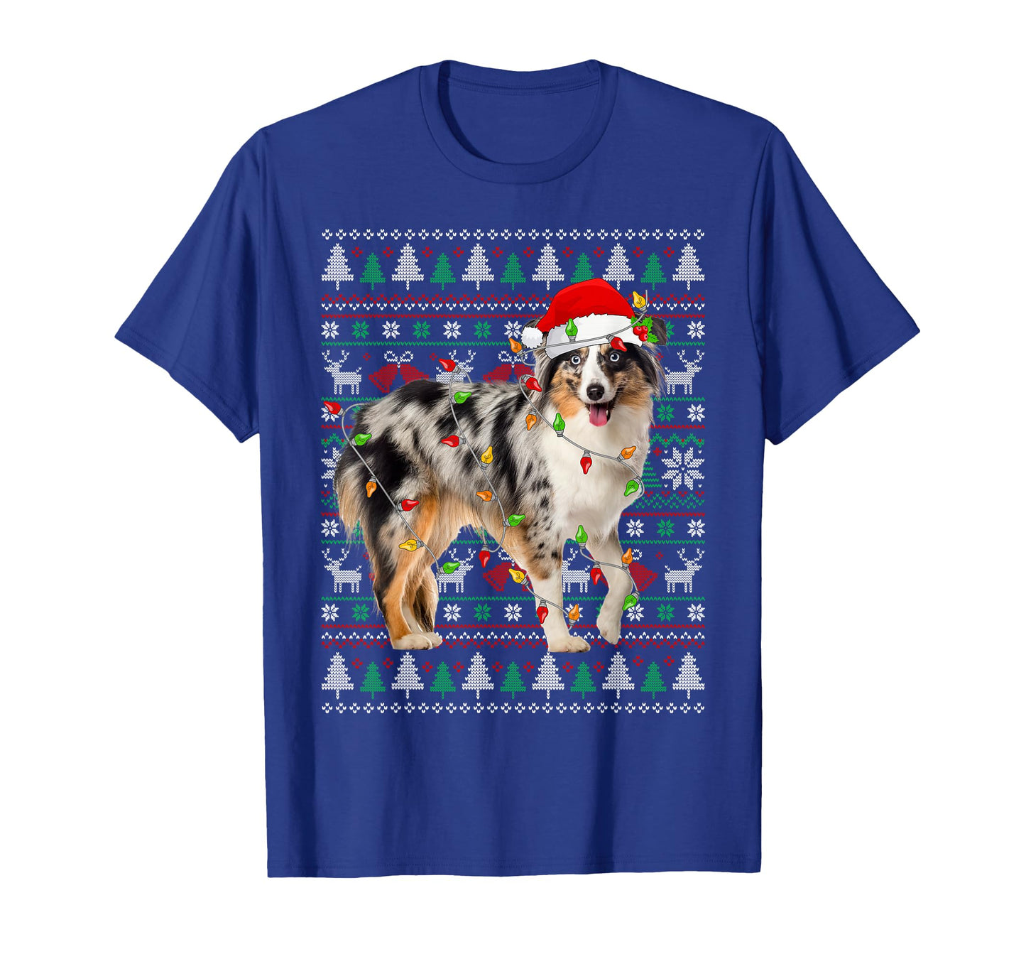 Australian Shepherd Dog Christmas Ugly Sweater Santa Xmas T-Shirt