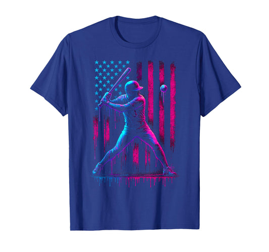 Baseball Ice Cream Drip American Flag USA Patriotic Boys Men T-Shirt
