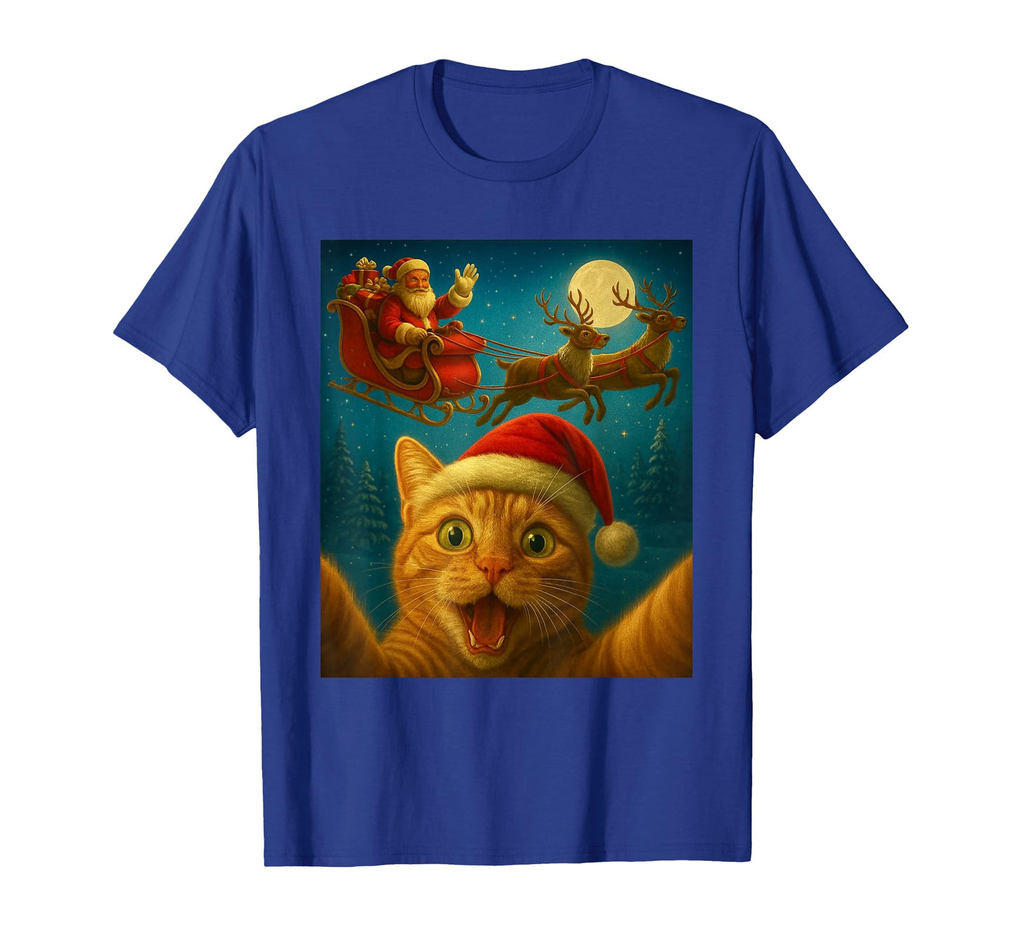 Christmas Cat Selfie with Santa Claus Funny Cat Graphic Xmas T-Shirt