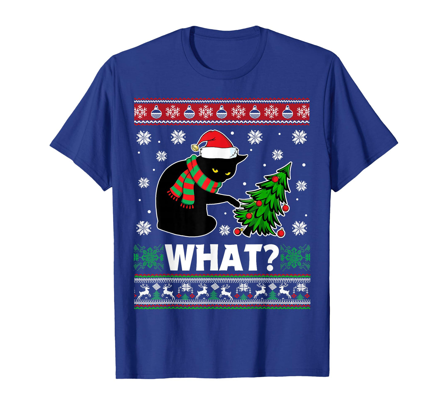 Black Cat What Pushing Tree Over Ugly Christmas Sweaters T-Shirt