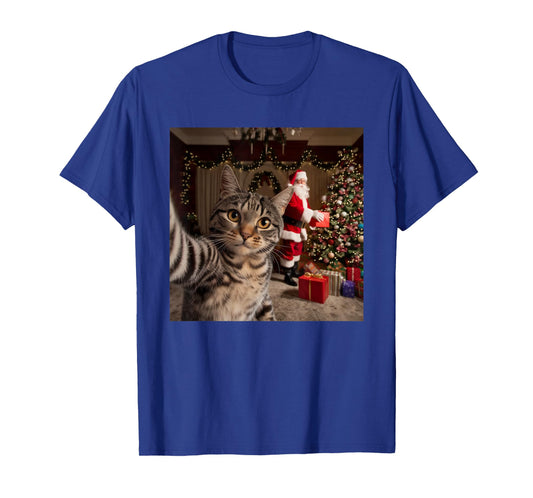 Christmas Cat Selfie with Santa Claus Cute Holiday Photo T-Shirt