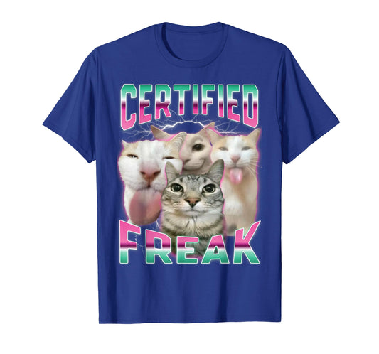 Certified Freak Funny Cat Meme Cursed Silly Staring Cat T-Shirt for Men Women Kids