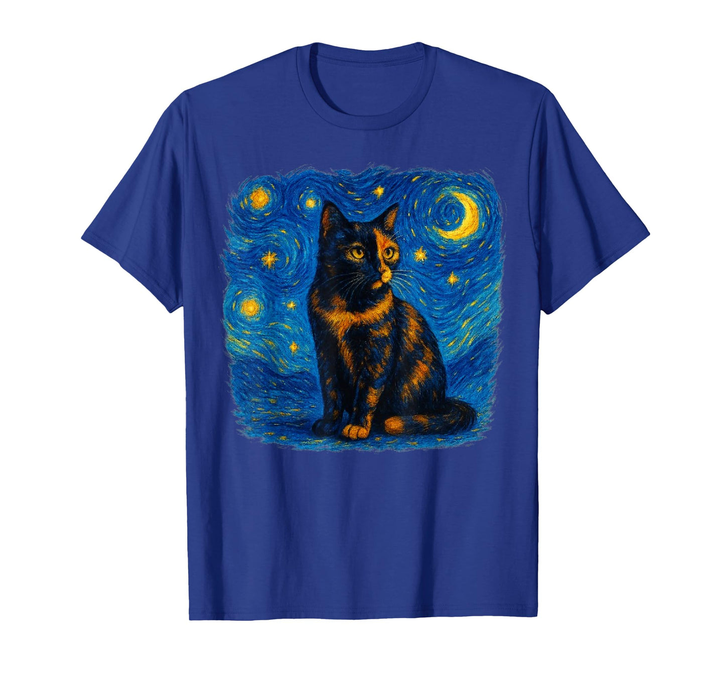 Tortoiseshell Tortie Starry Night Kitty Cat Art T-Shirt