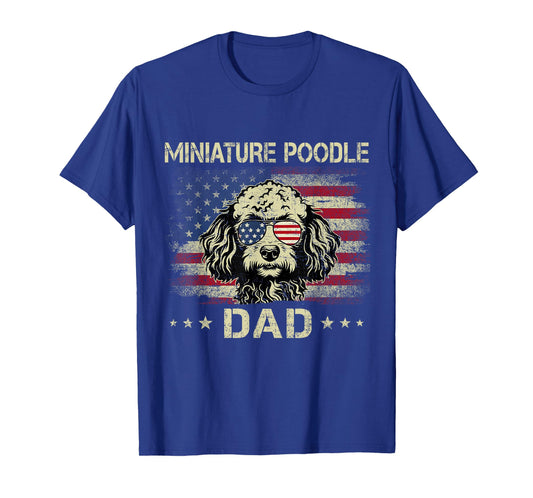 Miniature Poodle Dad Dog Vintage American Flag 4th Of July Men Women Kids T-Shirt