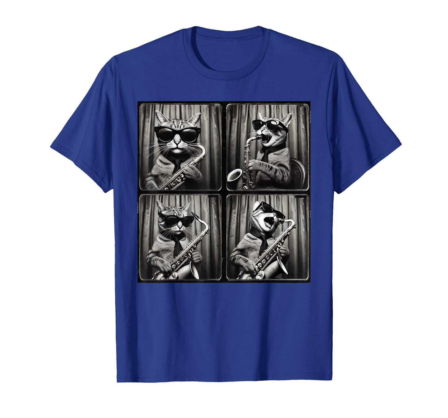 Cat Playing Saxophone Rock Vintage Funny Cat Photobooth T-Shirt