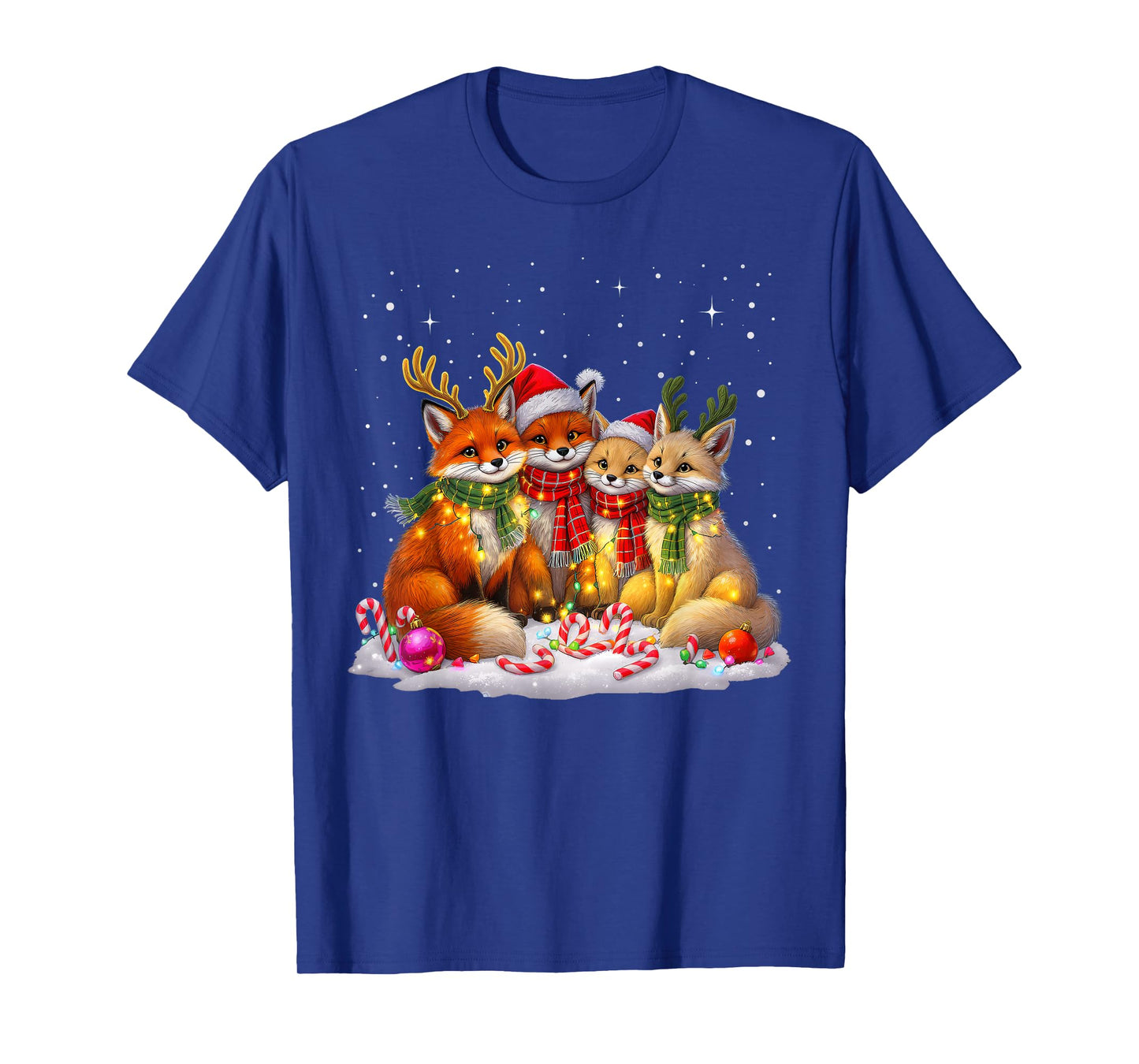 Funny Fox Christmas Lights Santa Xmas Forest Animals Holiday T-Shirt