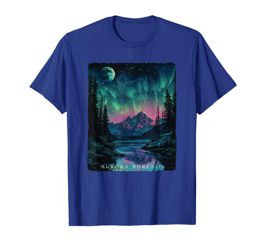 Aurora Borealis Northern Lights Mountains Trees Nature T-Shirt