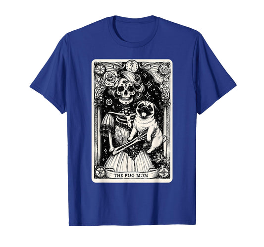 Vintage Skeleton Pug Mom Tarot Card Witchy Vibes Pug Lover T-Shirt