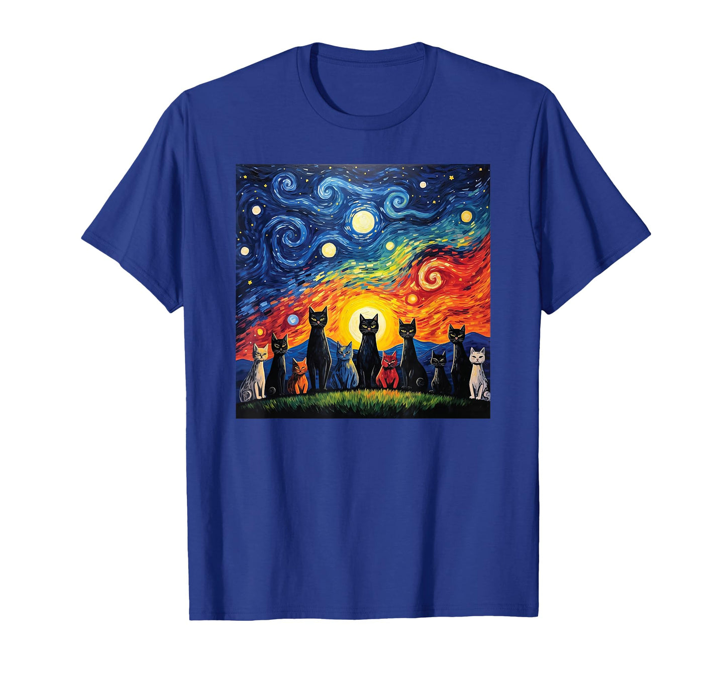 cats family Painting art Starry Night kitty kitten Van Gogh T-Shirt