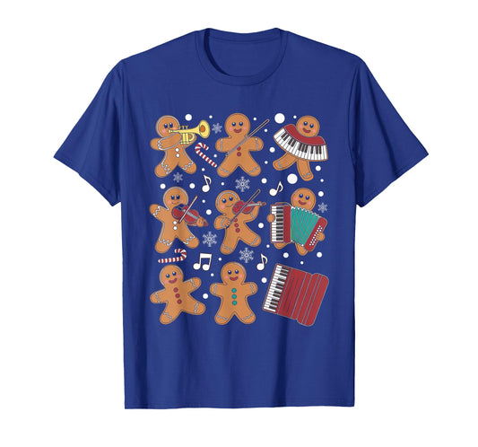 Christmas Musician Gingerbread Playing Musical Instruments T-Shirt