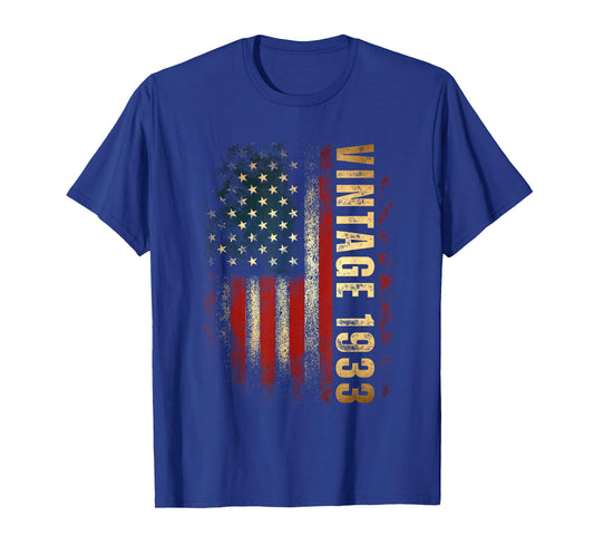 Vintage 1933 American Flag 92nd Birthday 92 Years Old Men T-Shirt