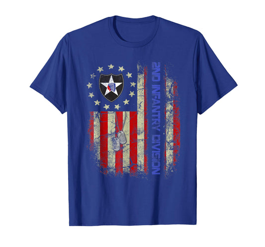 Vintage Flag 2nd Infantry Division Veteran Independence Day T-Shirt
