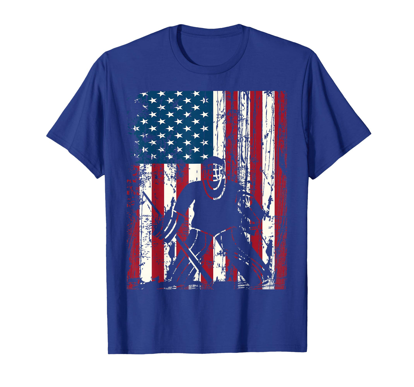 Vintage USA American Flag Ice Hockey Goalie 4th of July T-Shirt