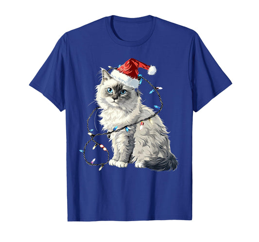Cute Ragdoll Cat Santa Hat Christmas Lights Feline T-Shirt