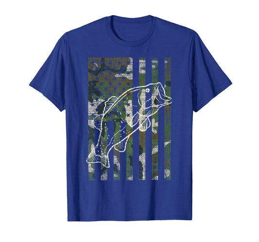 Fishing Camo US Flag Fish Bass Patriot Fisherman Dad Gift T-Shirt