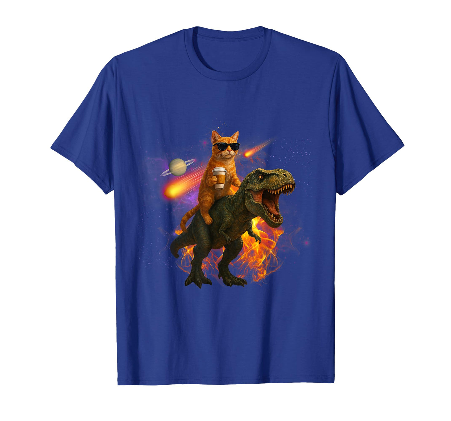 Cosmic Coffee Cat, Funny Stargazing Feline with T-Rex & UFO T-Shirt