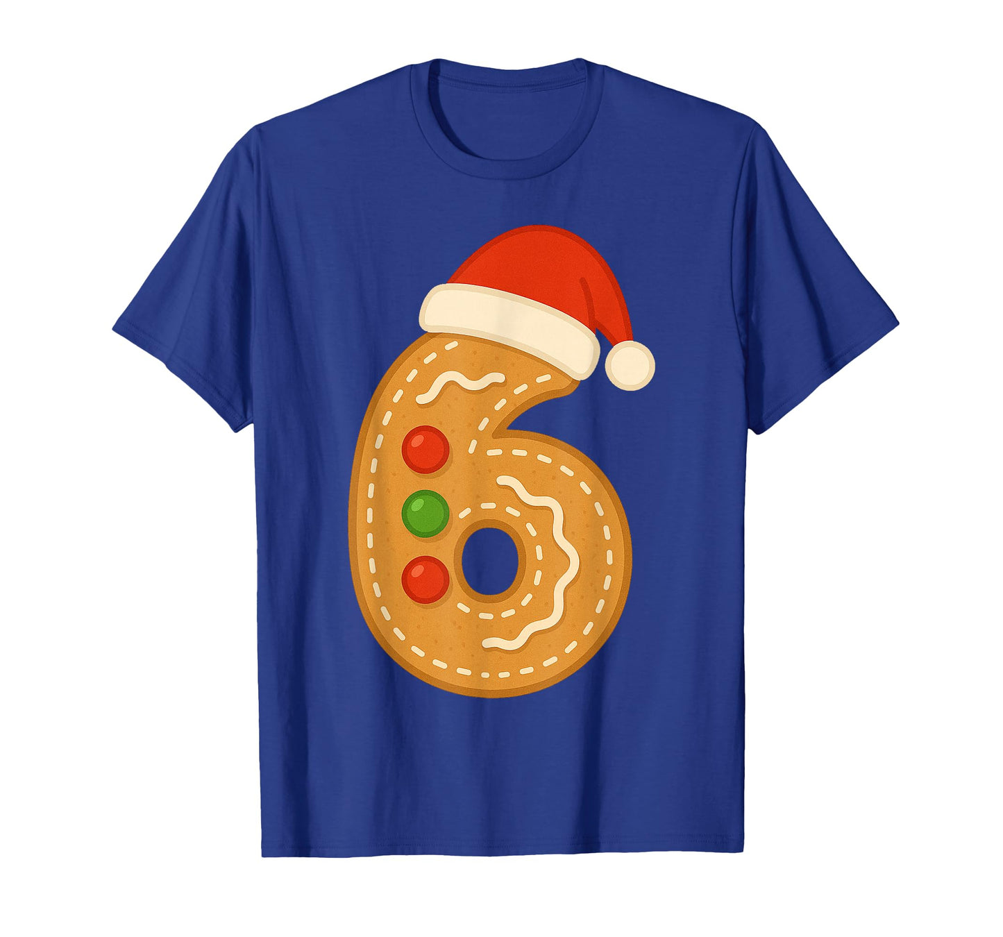 Cute Gingerbread Number 6 with Santa Hat Sixth Christmas T-Shirt
