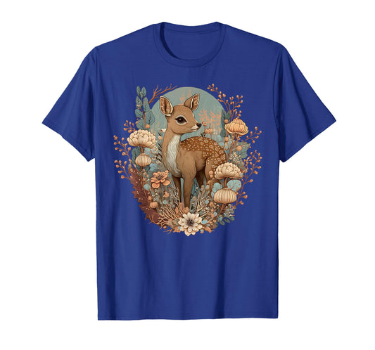 Cute Cottagecore Floral Deer Aesthetic Girls Women Graphic T-Shirt Small