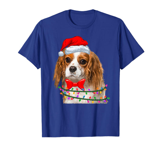 Christmas Lights Cavalier King Chales Spaniel Wearing Hat T-Shirt
