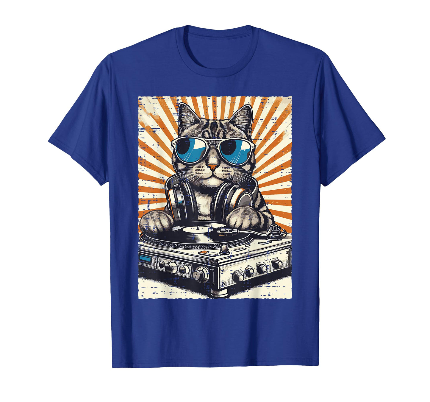 Cat Dj Headphone Turntable Vintage Music EDM Men Women Kids T-Shirt