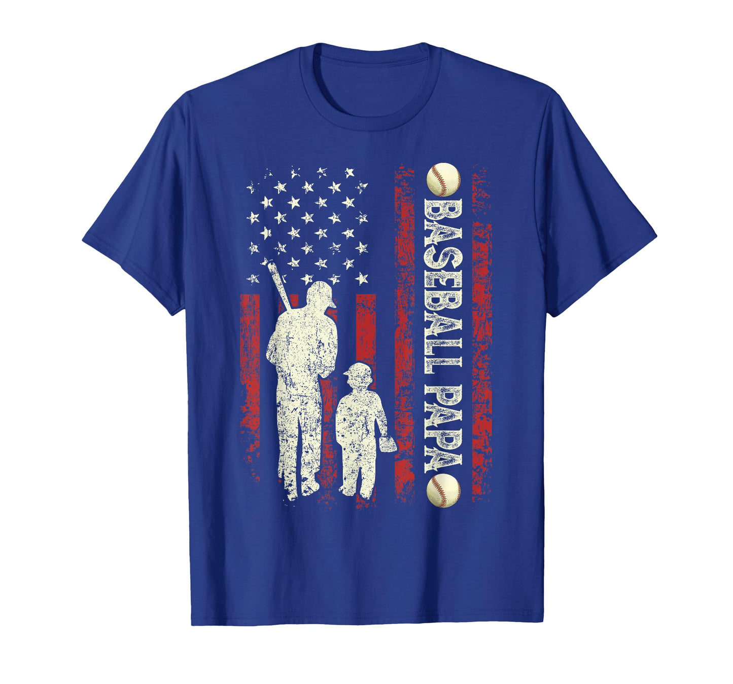 Father's Day Baseball Papa USA Flag Gifts Dad Men Baseball T-Shirt