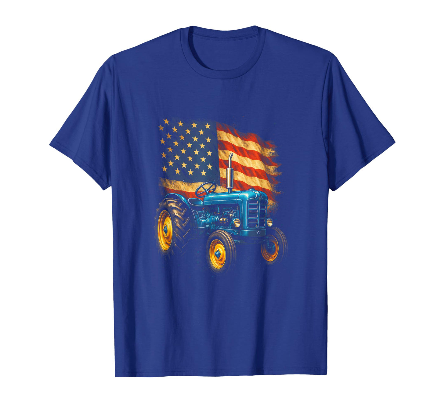Vintage Tractor with American Flag - Patriotic Farm USA T-Shirt