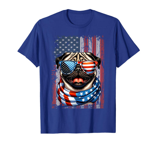 Pug Dog Lover US Flag 4th of July Patriotic T-Shirt