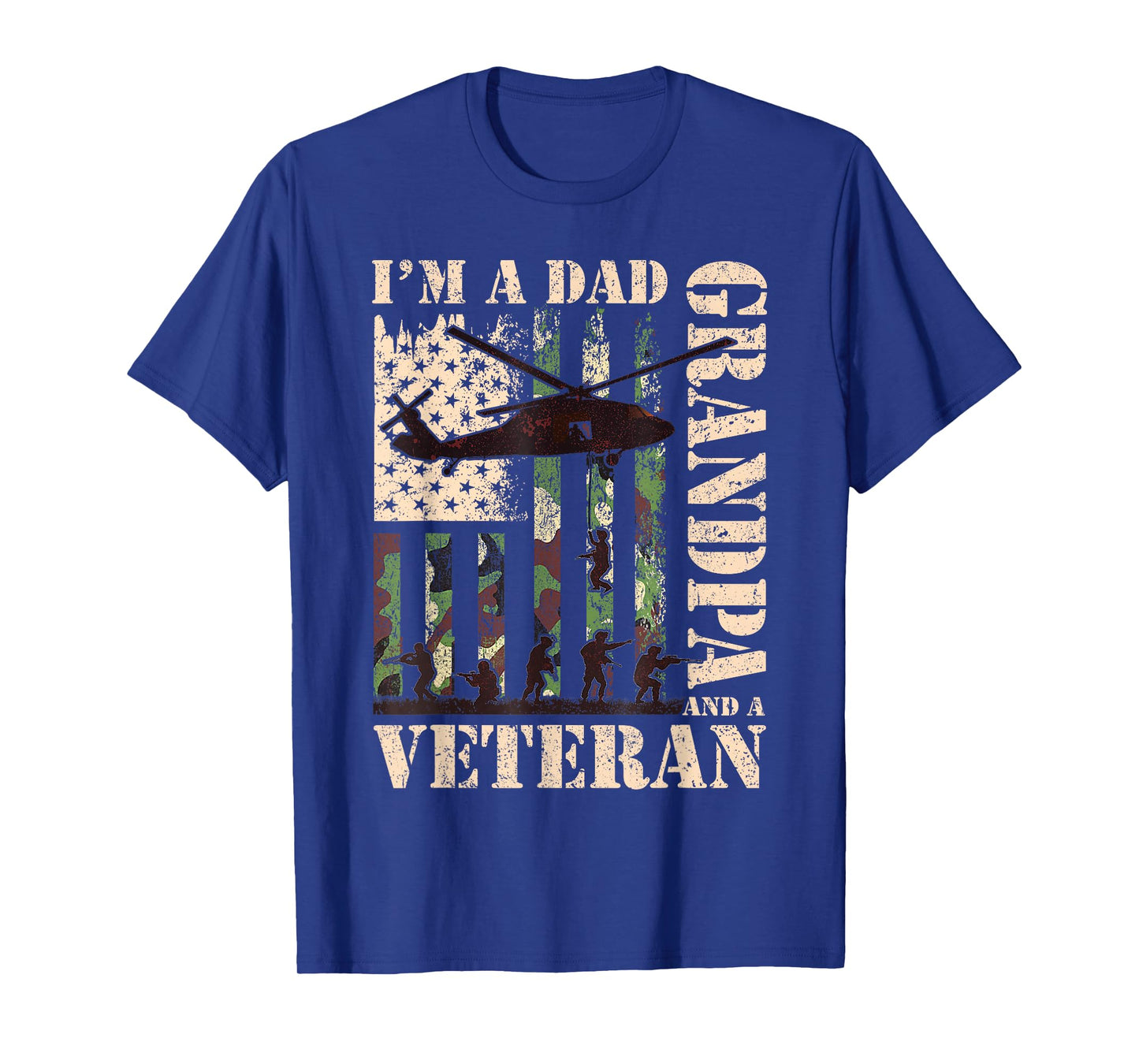 Grandpa Veteran Fathers Day Dad Veteran Camo American Flag T-Shirt